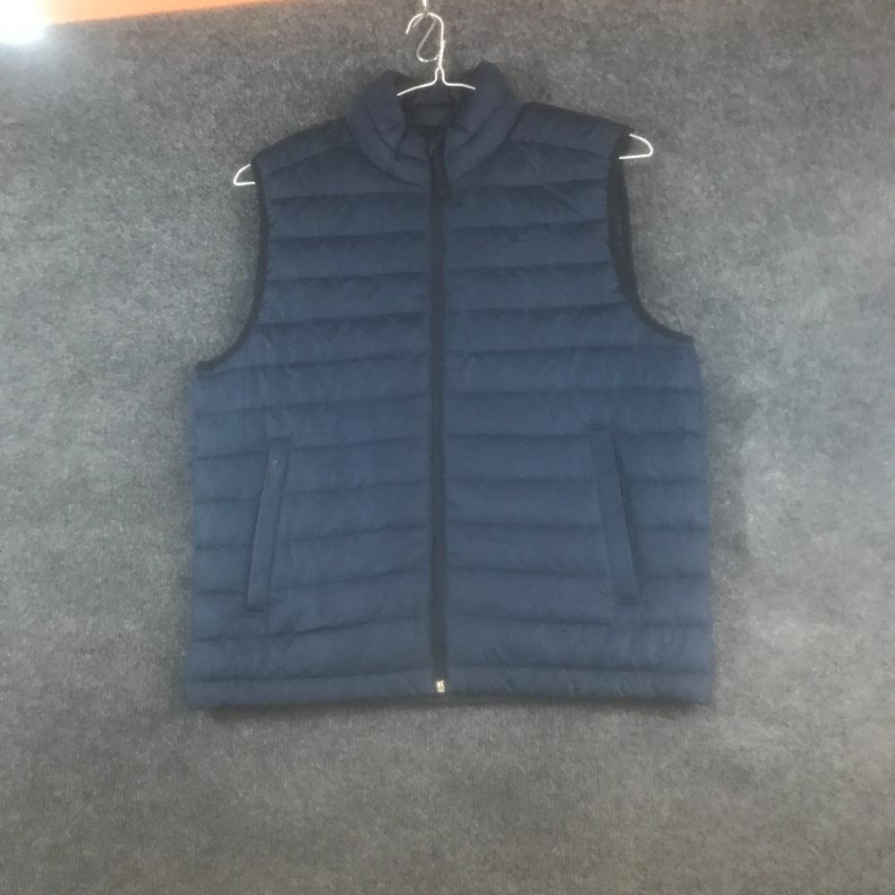 Aeropostale Remixed Down Puffer Vest Mens Small Navy Blue Mock Neck Full Zip